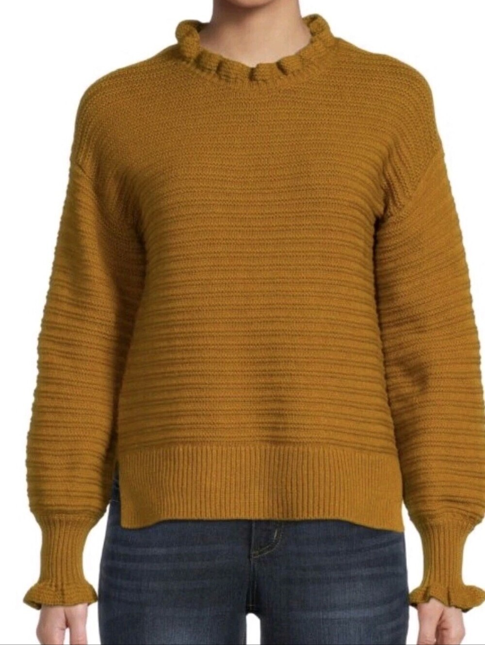 MADEWELL Ruffle Merino Wool Blend Sweater Gold